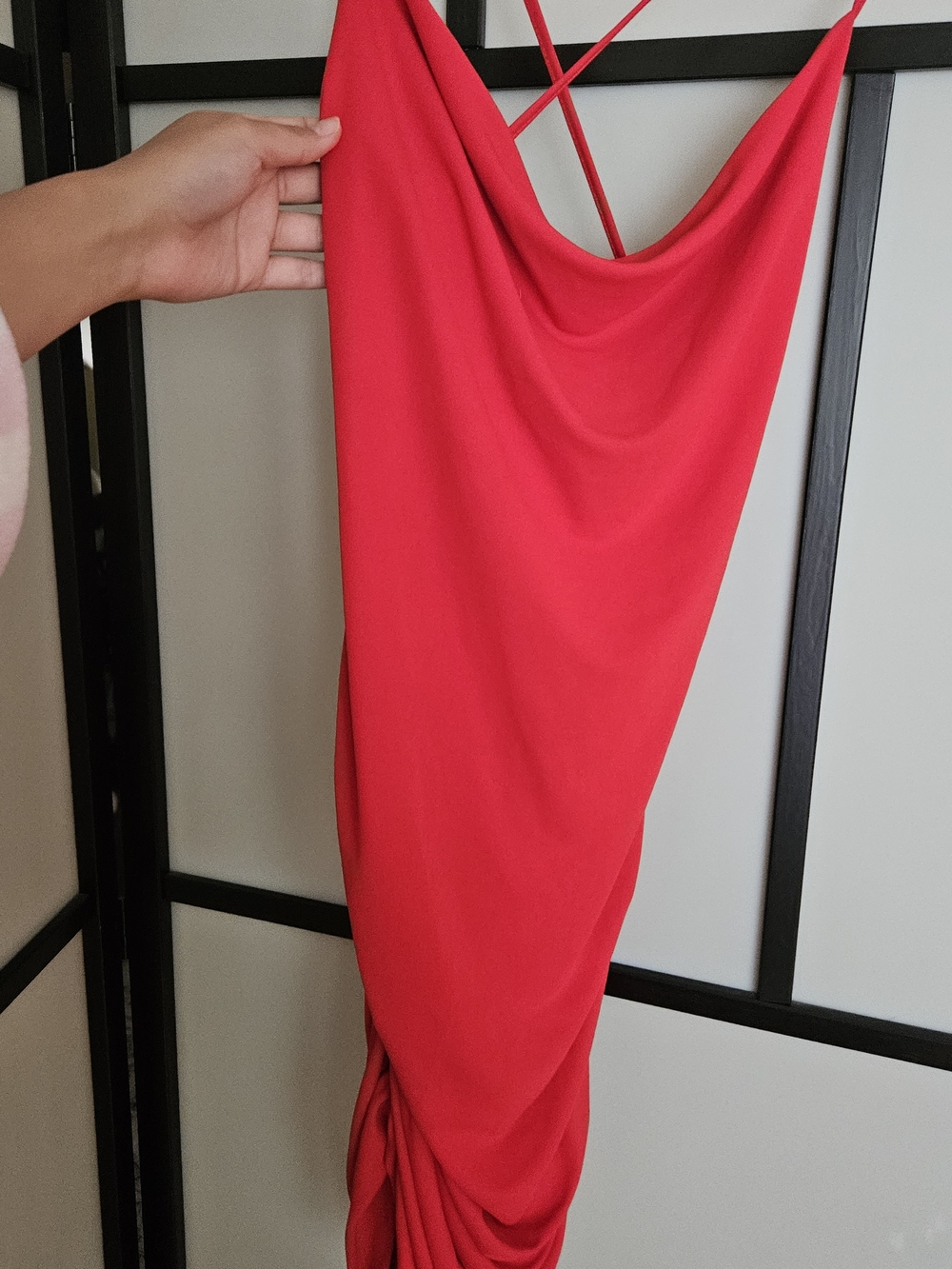 Zara Red Cowl-Back Slip Dress with Spaghetti Straps